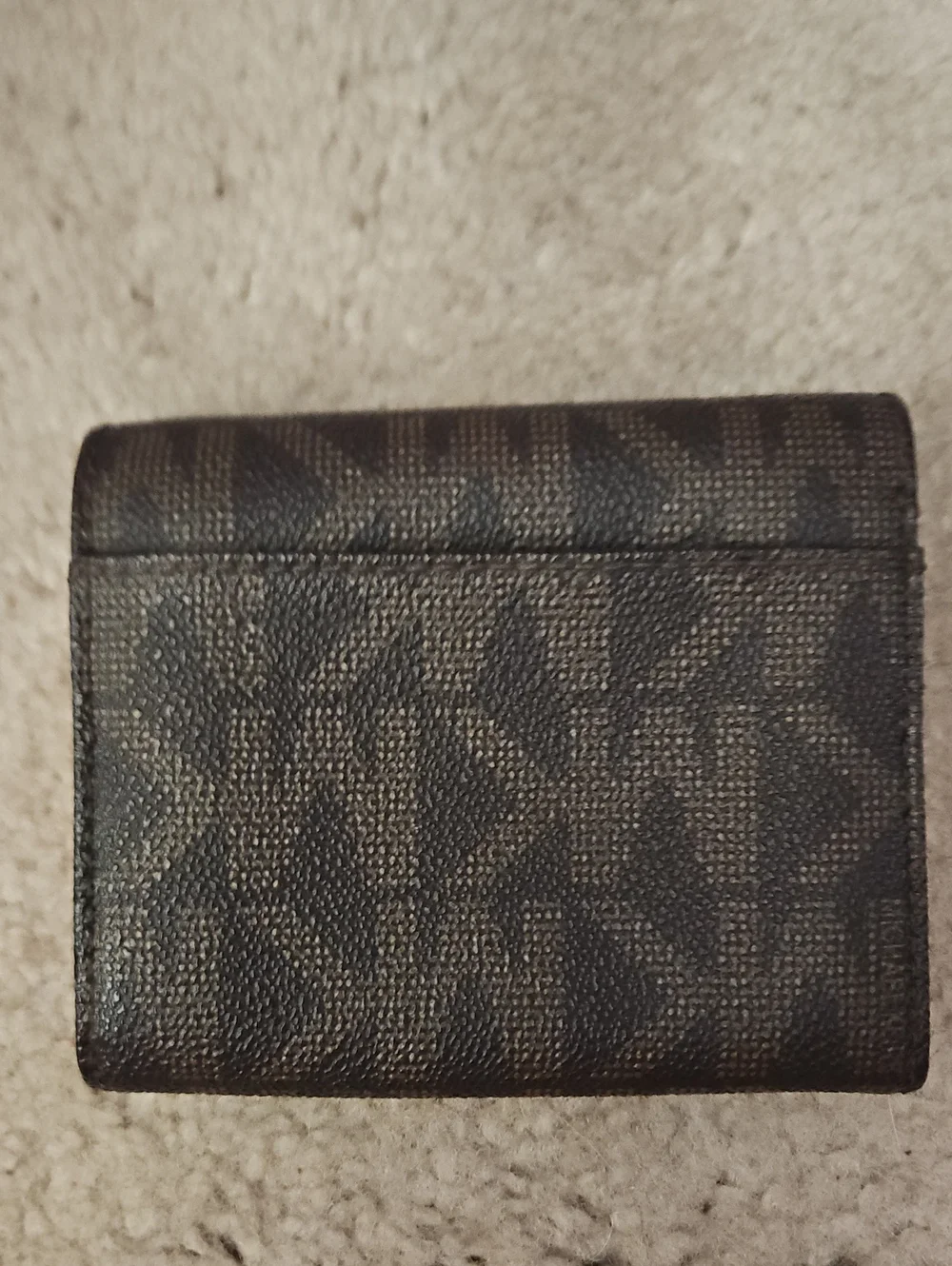 Michael Kors Black and Brown Signature Compact Wallet with Gold Plaque